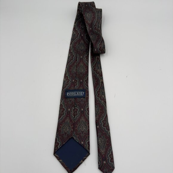 Lands’ End Direct Merchants Men’s Necktie Maroon/Green/Blue 90’s Office - Picture 5 of 8